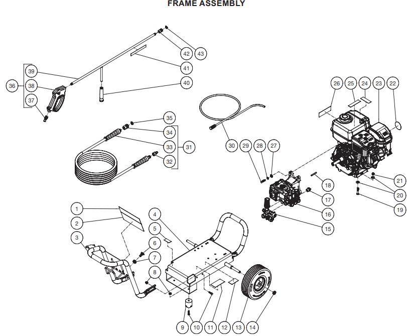 MI-T-M Cold water electric power washer model CM-3600 replacement parts and manual